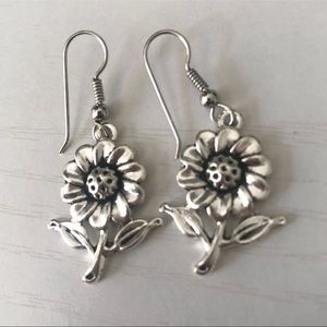 Silver Sunflower Earrings